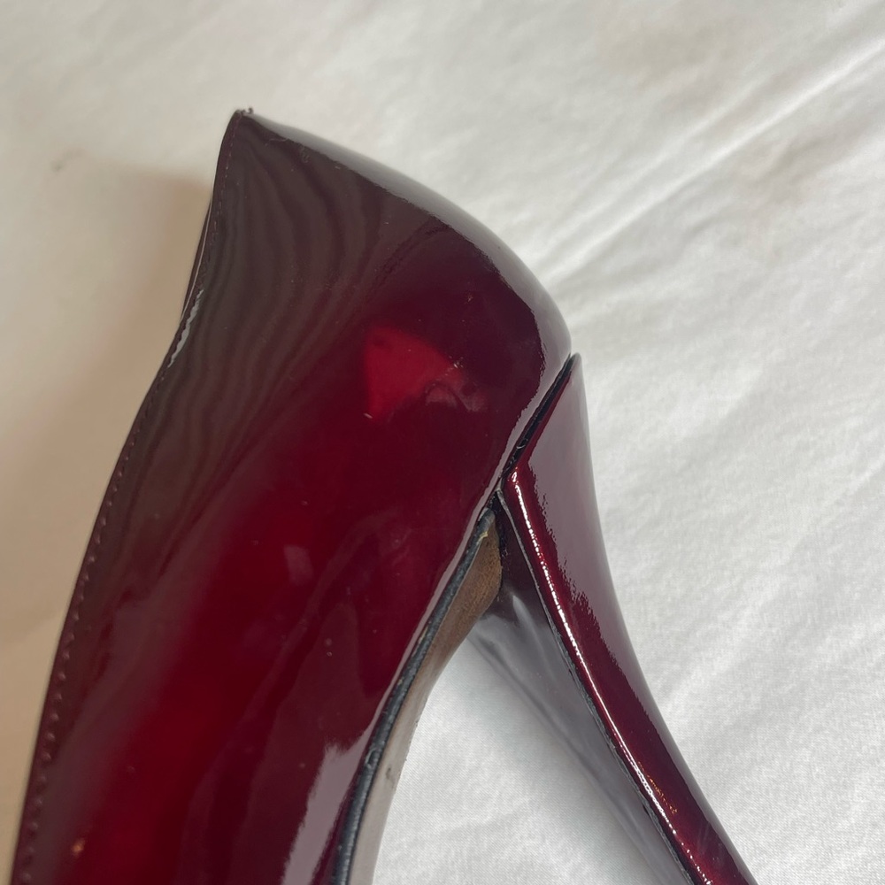 Stuart Weitzman Burgundy Red Patent Peep Toe Heel - Picture 9 of 13